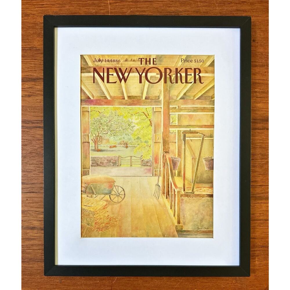 Framed 1986 The New Yorker Magazine Cover July 14 Farm Life by Jenni Oliver